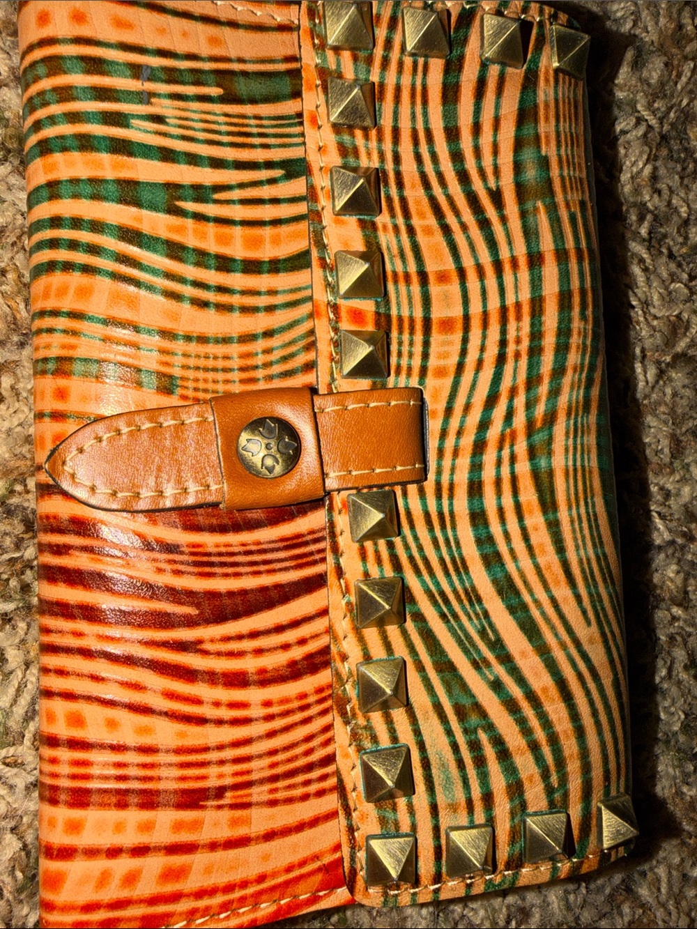 Patricia Nash Multicolor Striped Studded Leather Wallet in Orange, Green & Brown - Picture 11 of 11